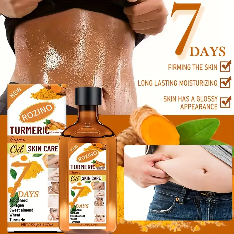 Huile visage et corps au curcuma et collagène ROZINO 100 g - Soin hydratant 7 jours