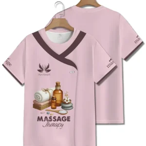 Women's Pink 3D Floral Print Massage Relax Work Shirt
