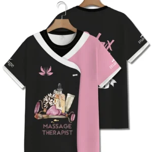 Haut de massage imprimé 3D pour femme – Blocs de couleurs rose/blanc/noir