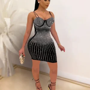 Robe de soirée sexy pour femme - Robe portefeuille à strass scintillants