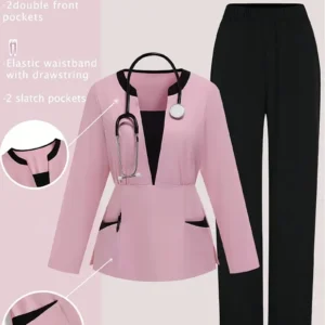 Ensemble de gommage rose élégant : manches longues, col en V