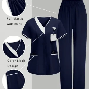 Ensemble d'uniforme d'infirmière - Blouse élégante à col en V et manches courtes